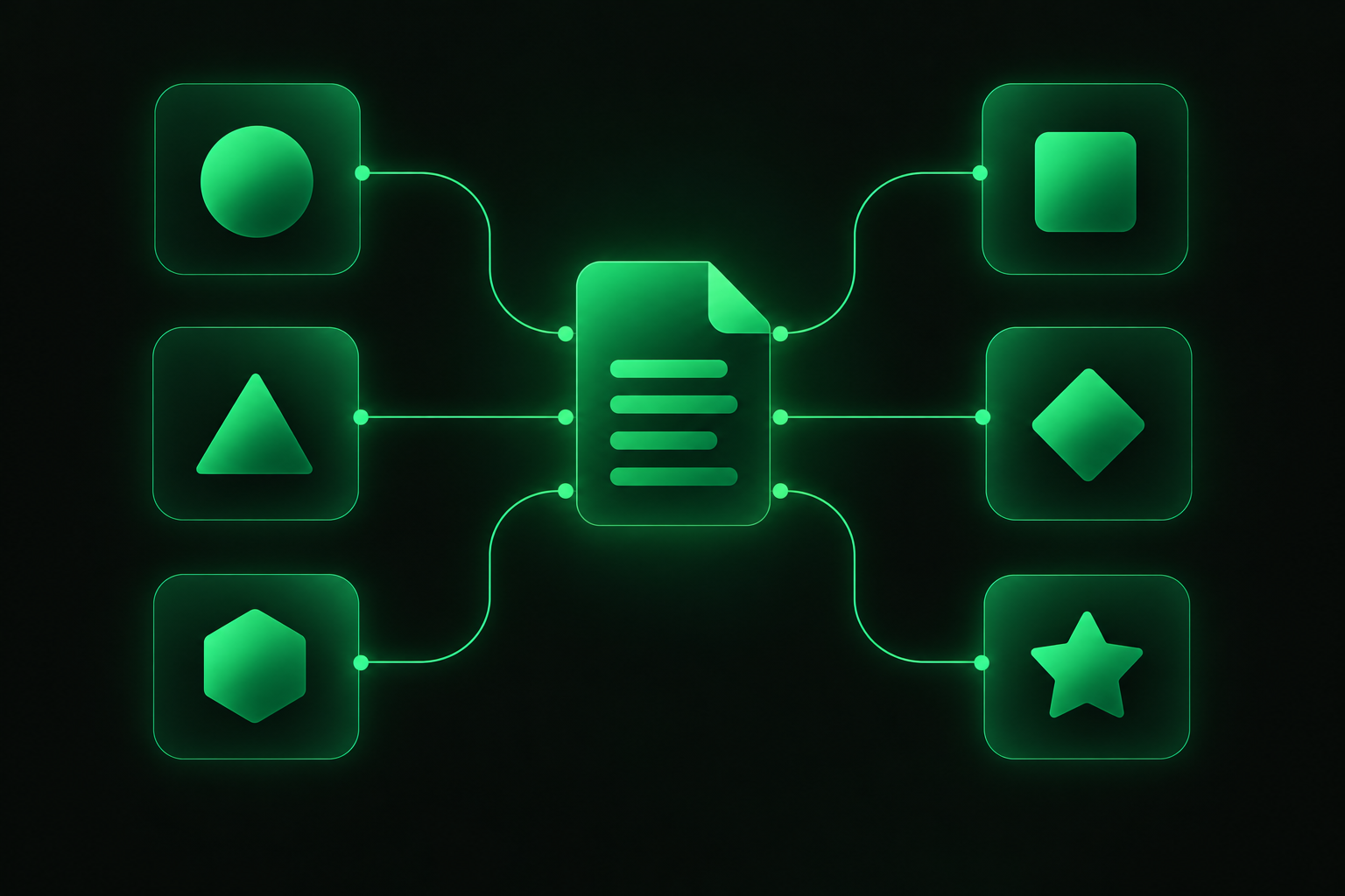 Six app tiles connected to one notes document, illustrating a side-by-side comparison of AI quiz generators