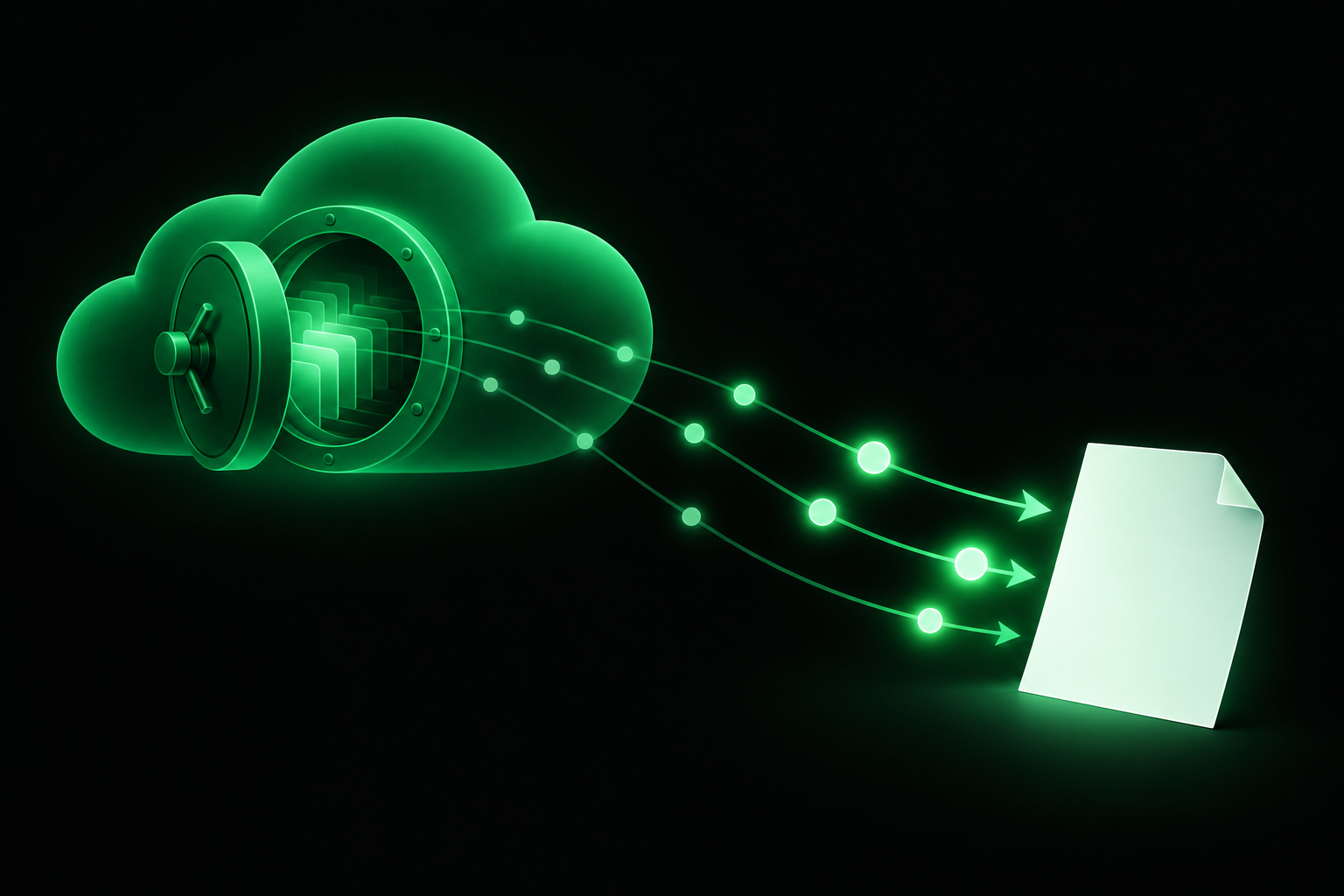 Arrows carrying information out of a glowing memory vault onto a blank page, illustrating how active recall pulls information out of memory
