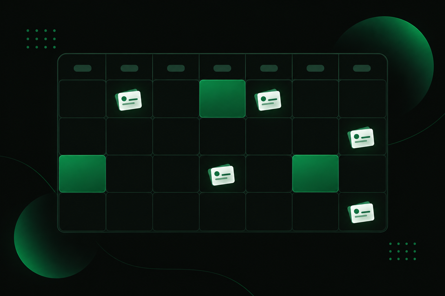 Illustration of a weekly calendar with quiz cards placed on spaced-out review days